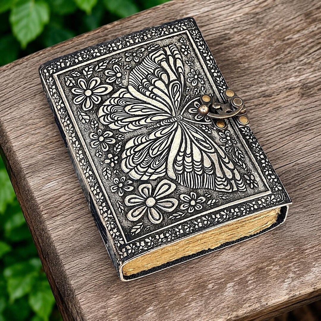 A5 Butterfly Embossed Leather Journal | Hand-stitched Notebook ...