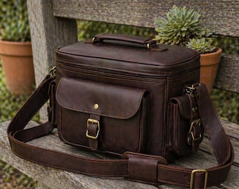 Buffalo Leather Camera Bag, DSLR Camera Bag, Vintage Handmade Camera Case, Crossbody Photographer Bag, Travel Camera Bag Gift