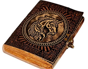 Unicorn Embossed Leather Journal: Handmade Travel Diary sketchbook journal