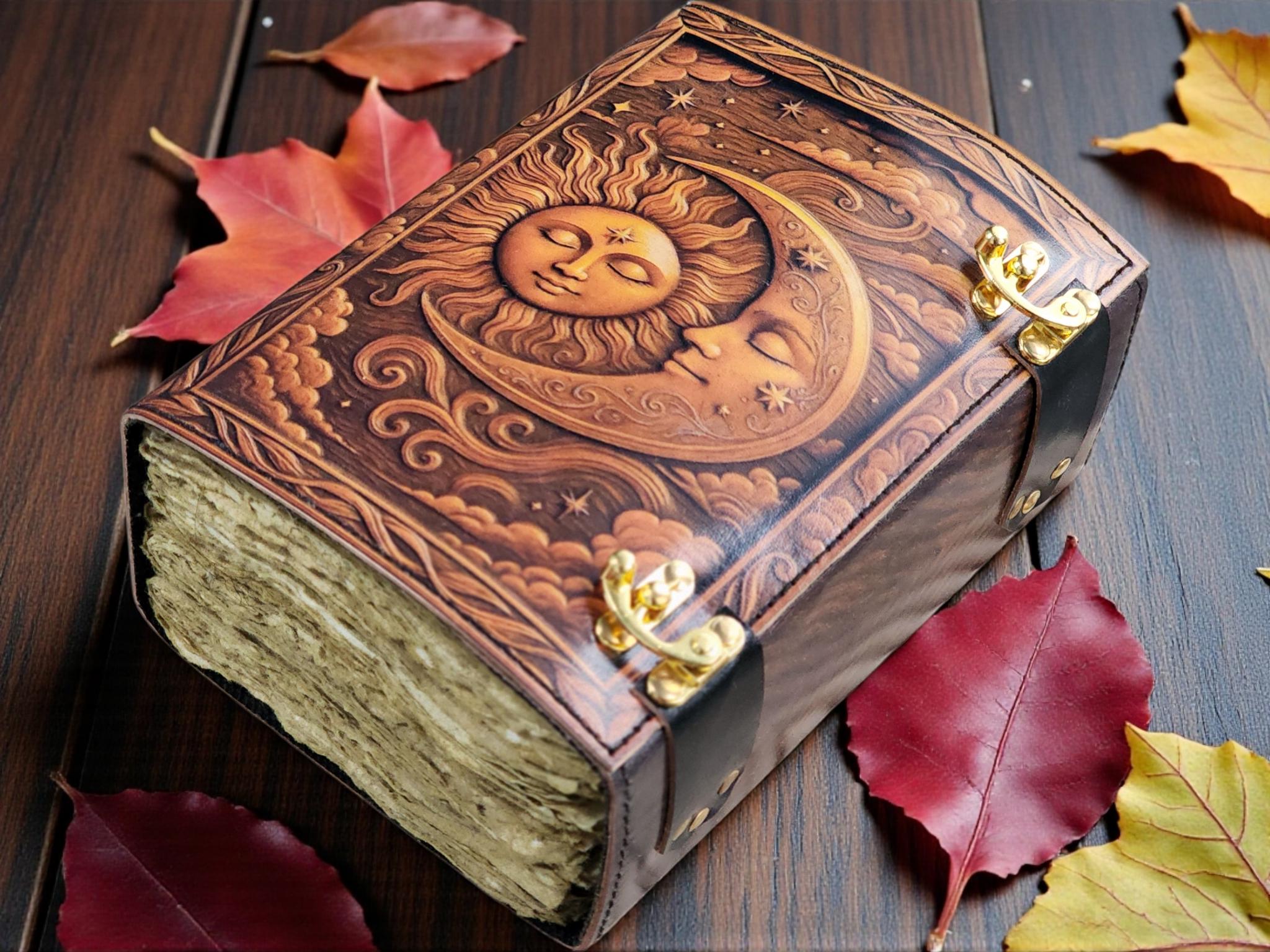 Handmade Leather Sun & Moon Grimoire – Celestial Book of Shadows - Etsy
