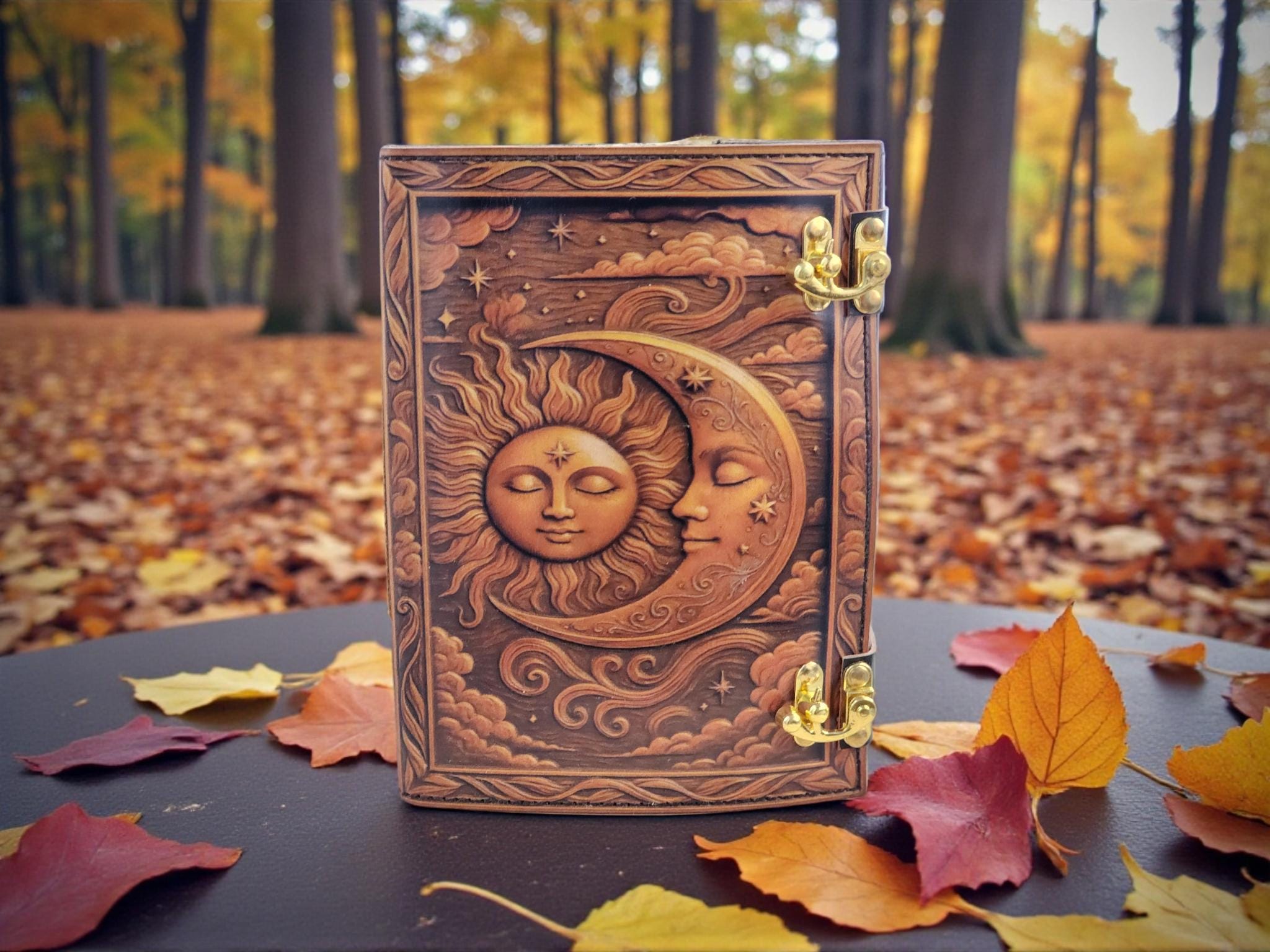 Handmade Leather Sun & Moon Grimoire – Celestial Book of Shadows - Etsy