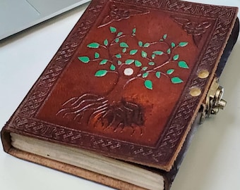 Handmade Leather Journal: Embossed Tree of Life Celtic Grimoire