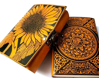 Hand Embossed Sunflower Leather Journal, A5 Diary, Genuine Notebook, Vintage Style, Handcrafted Gift