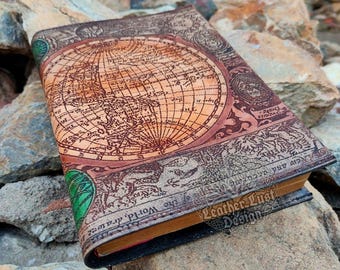Embossed Leather Writing Journal: Old World Map Notebook with Pen