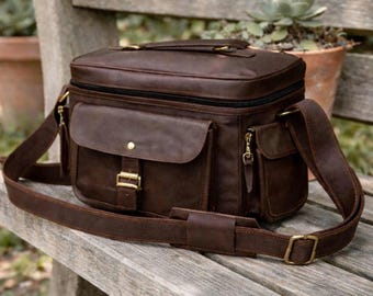 Buffalo Leather Camera Bag, DSLR Camera Bag, Vintage Handmade Camera Case, Crossbody Photographer Bag, Travel Camera Bag Gift