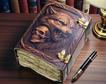 Wolf & Skull Leather Journal | Gothic Grimoire, Book of Shadows
