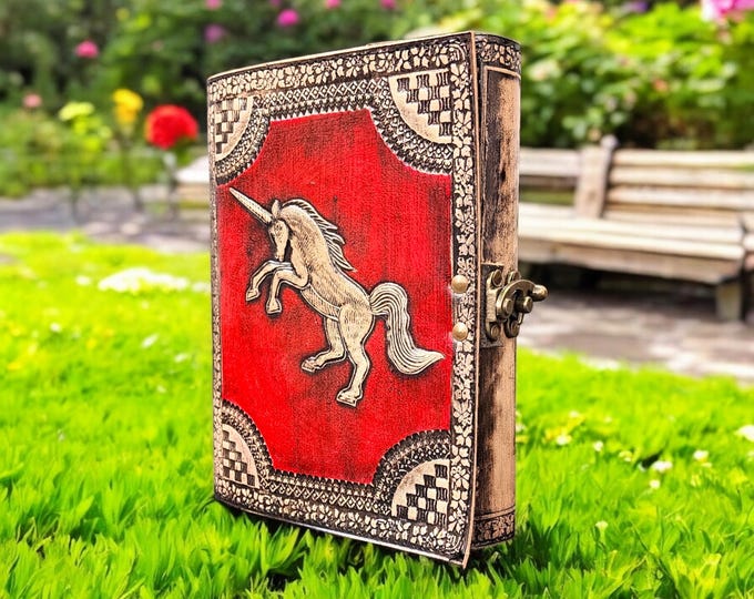 Unicorn Embossed Leather Journal: Handmade Travel Diary (6x8)
