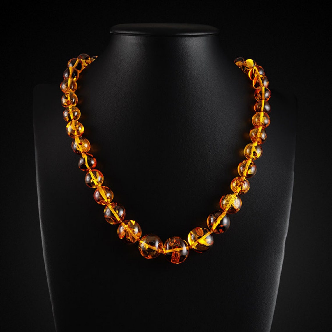 Amber Necklace Beads Round Shape Polished Genuine Natural Etsy