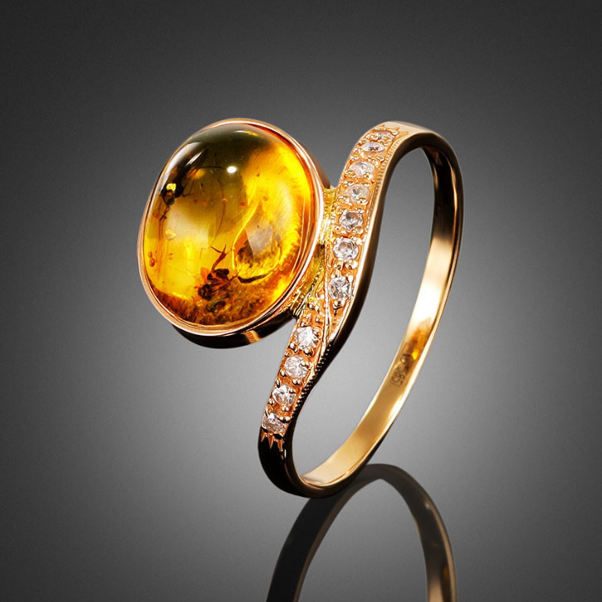 Gold Ring with Genuine Amber 14K Yellow Gold Color Natural Etsy