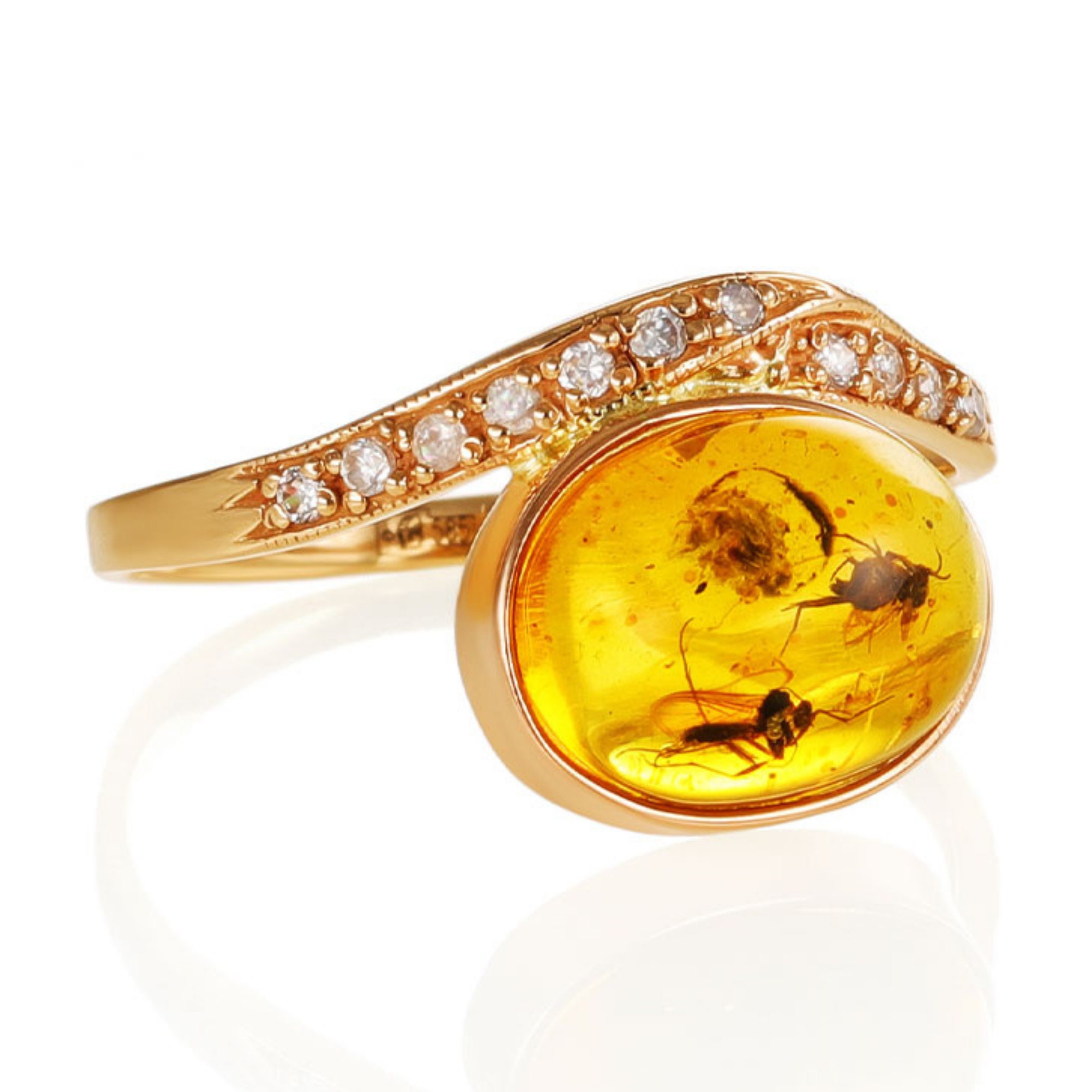 Gold Ring with Genuine Amber 14K Yellow Gold Color Natural Etsy