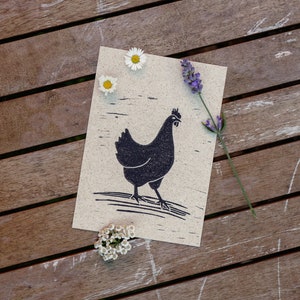 Poulet - carte postale imprimée lino