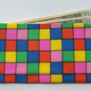 Multi-colored Squares Fabric Cash Envelope