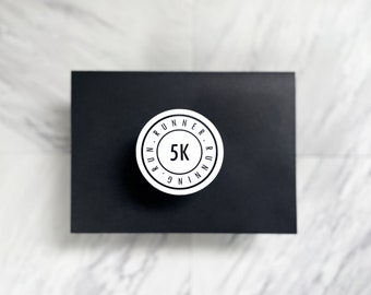 5K Runner Sticker, 2.5in Round Minimalistic 5K Running Sticker in Black w/ Background in White, Waterproof Vinyl 5K Running Sticker