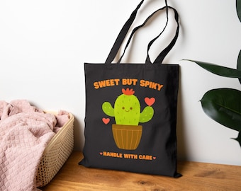 Katoenen canvas draagtas cactus: milieuvriendelijke herbruikbare boodschappentas, lieve maar stekelige draagtas, cadeaus cactusliefhebber, schattige cactustas