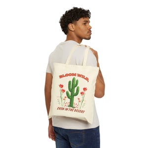 Cotton Canvas Tote, Gift for Plant Lover, Gift for Cactus Collector, Reusable Shopping Bag, Eco-Friendly, Desert vibe Tote, Book Lover Gift