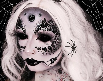 BLACK FACE JEWEL Gems Adhesive Festival Makeup Glitter Sticker Tattoo Dance Body Halloween Black Widow