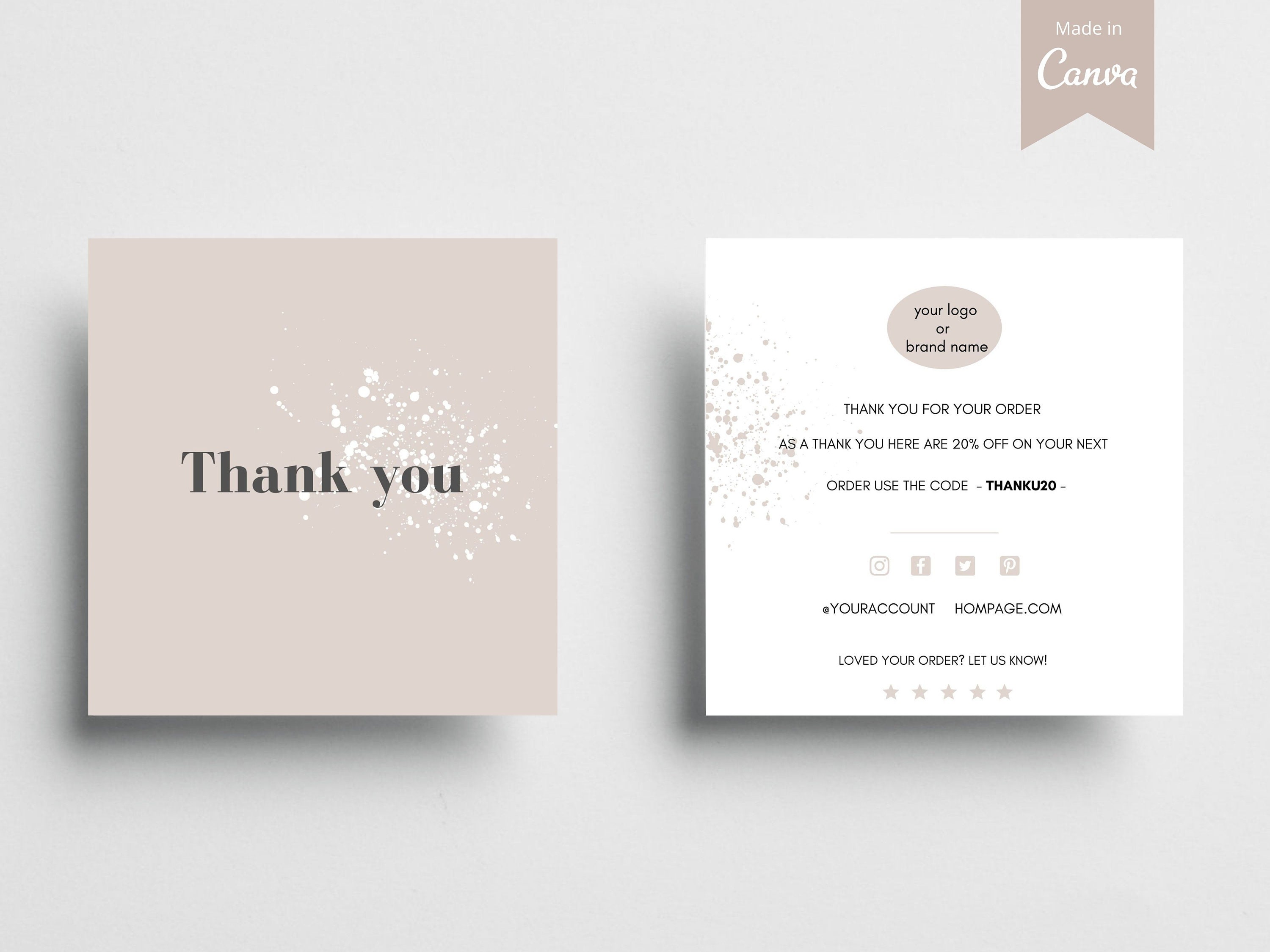 Modern Boho Minimalist Editable Thank You Order Editable Canva Template ...