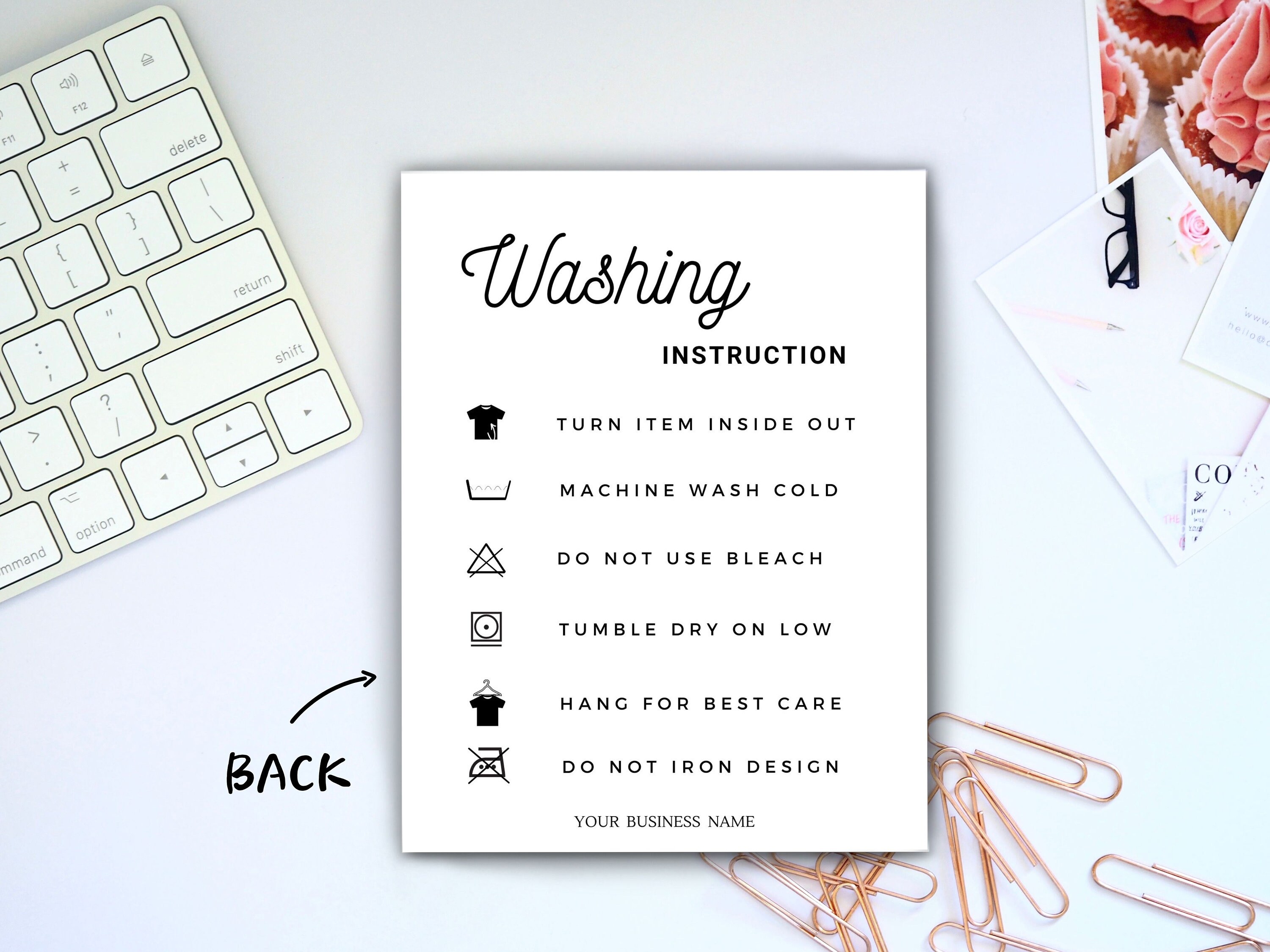 Editable Washing Instruction Printable Tshirt Care Card Etsy