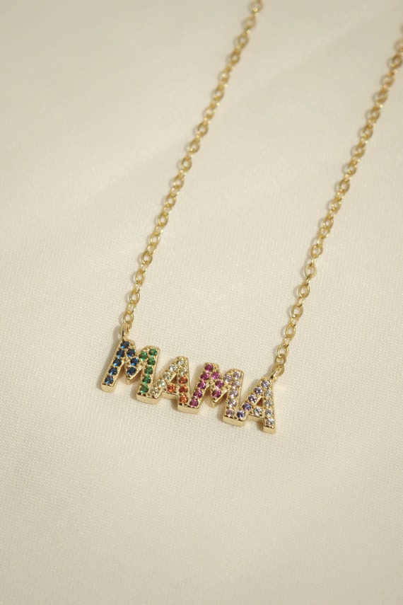 Dainty Mama Necklace – 14K Gold Plated, Cubic Zirconia - Etsy