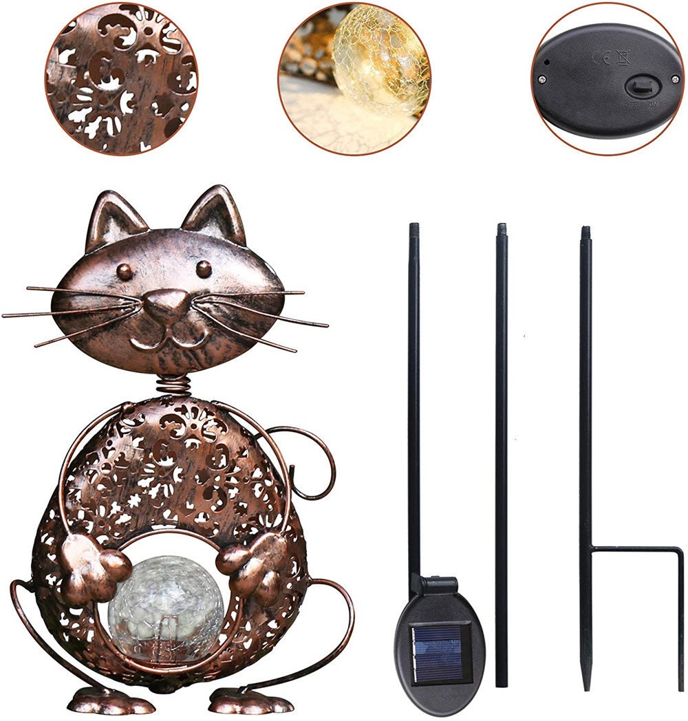 Metal Cat Solar Light Stake Outdoor Decor Garden Pathway Etsy