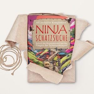 Ninja treasure hunt for children's birthday parties, scavenger hunt for boys and girls - complete set with invitations, tasks, tips, signs, etc.!
