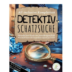 Detective treasure hunt children&#39;s birthday party: scavenger hunt for boys and girls aged 7-10, complete set with invitations, tasks, signs