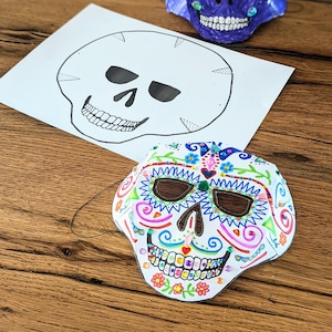Eenvoudig knutselsjabloon voor Mexicaanse schedelmaskers voor kinderen voor Halloween - verkleed als skelet op Día de Muertos
