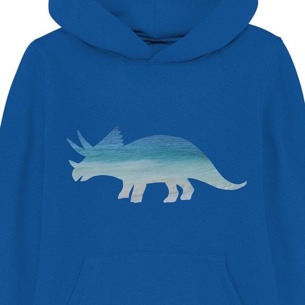 Organic Kinder Kapuzenpullover "Triceratops am Strand": Lässiges Design für kleine Dinosaurier-Freunde - Kids Organic Hoodie