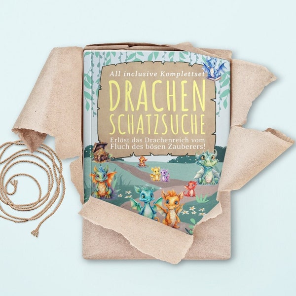 Drachen-Schatzsuche zum Kindergeburtstag, Schnitzeljagd für Jungen und Mädchen - Komplettset mit Einladungen, Aufgaben, Tipps, Schildern usw