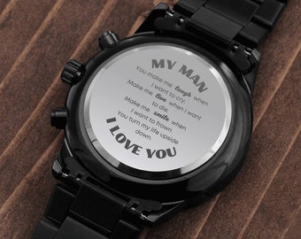 My Man,Gift to Husband from Wife,Husband Black Watch,Boyfriend Watch,Watch Husband,Anniversary Gift,Groom's Gift,Birthday Gift Boyfriend