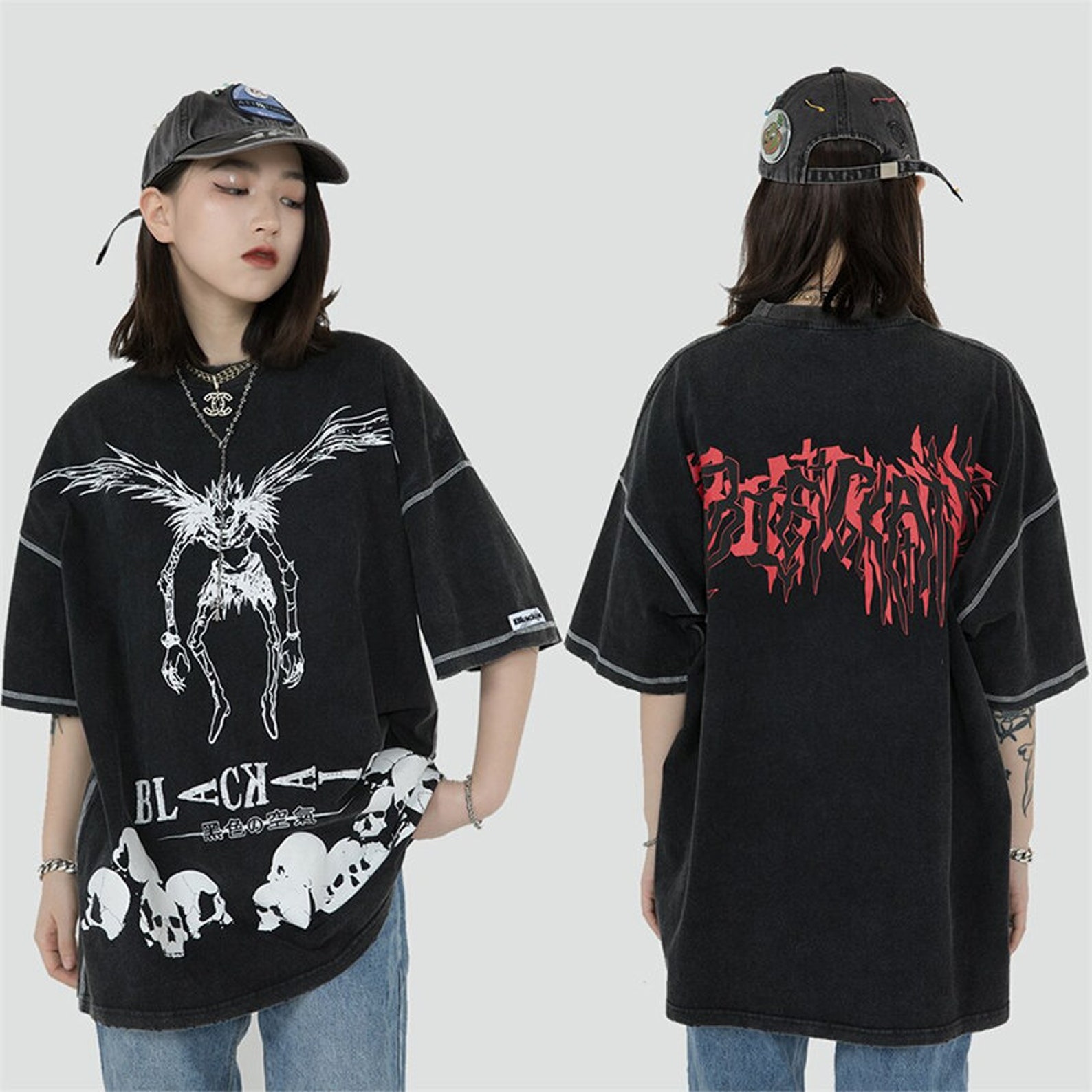 100 Cotton Death Note Shirt Streetwear Oversized Harajuku Etsy
