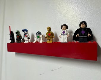 Handmade LEGO Minifigure Display Shelf | Solid Poplar Wood | 15” 30” 45” Sizes | Fun Colors | Kids Room or Collector Display