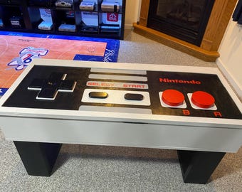 Nintendo NES controller coffee table, wooden chest.