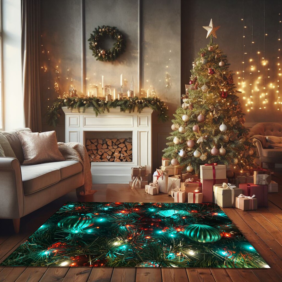 Christmas Lights Themed Printed Rug Holiday Home Decor Etsy