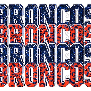 Broncos, Illinois High School-mascotte, feloranje en marineblauw, aangepast gestapeld ontwerp, direct downloaden, png, voor sublimatie, DTG of DTF