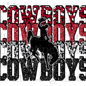 Cowboys, High School Mascot, Red and Black, Custom Stacked Design with Mascot, Instant Download, PNG, for Sublimation, DTG or DTF