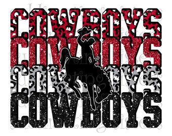 Cowboys, High School Mascot, Red and Black, Custom Stacked Design with Mascot, Instant Download, PNG, for Sublimation, DTG or DTF
