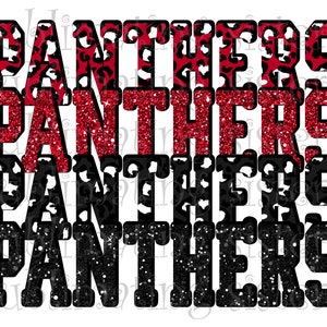 Panthers, High School Mascot Red and Black Leopard Print, Custom Stacked Design, Instant Download, PNG, for Sublimation, DTG or DTF