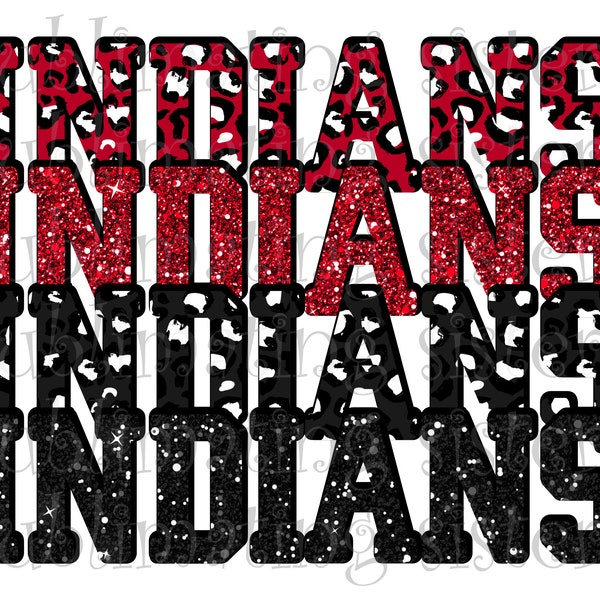 Indians, Stacked Design, Red and Black, Sublimation, DTG, DTF, Instant Download, PNG