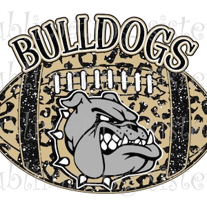 Bulldogs de fútbol americano, negro brillante y dorado antiguo, mascota de escuela secundaria personalizada, descarga instantánea, PNG, para sublimación, DTG o DTF