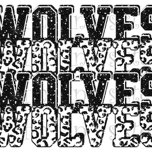 Loups, mascotte de lycée, noir et blanc, conception empilée personnalisée, téléchargement immédiat, PNG, pour sublimation, DTG ou DTF