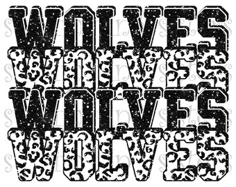 Wolves, High School Mascot, Black and White, Custom Stacked Design, Instant Download, PNG, for Sublimation, DTG or DTF