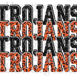 Trojans, High School Mascot, Orange and Black, Custom Stacked Design, Instant Download, PNG, Sublimation, DTG or DTF