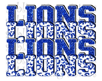 Lions, Stacked Design, Royal Blue and White, Sublimation, Instant Download, PNG