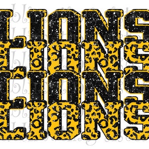 Lions, Indiana High School Mascot, Black and Gold, Custom Stacked Design, Instant Download, PNG, for Sublimation, DTG or DTF