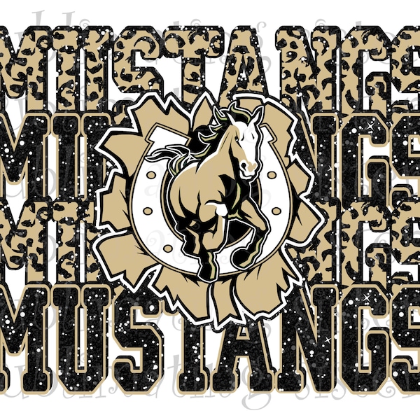 Mustangs Mascot, Stacked Design, Black and Gold, Sublimation, DTG, DTF, Instant Download, PNG