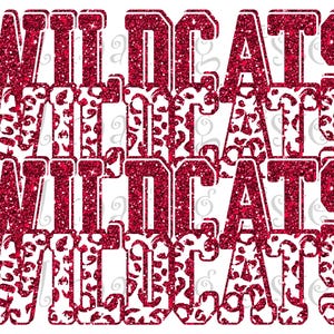 Wildkatzen, High School Maskottchen, rot und weiß, benutzerdefiniertes gestapeltes Design, Sofort-Download, PNG, für Sublimation, DTG oder DTF
