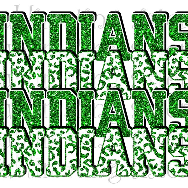 Indians, Stacked Design, High School Mascot, Green and White, Instant Download, 300 dpi PNG