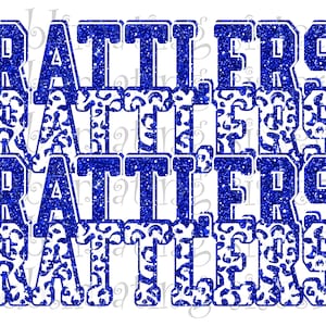 Rattlers, Texas High School-mascotte, koningsblauw en wit, aangepast gestapeld ontwerp, direct downloaden, png, voor sublimatie, DTG of DTF
