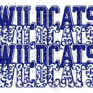 Chats sauvages, mascotte de lycée, bleu et blanc, conception empilée personnalisée, téléchargement immédiat, PNG, pour sublimation, DTG ou DTF